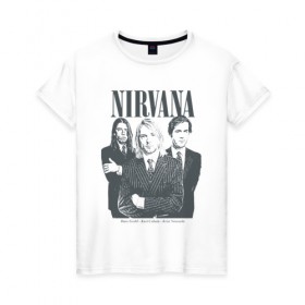 Женская футболка хлопок с принтом Nirvana , 100% хлопок | прямой крой, круглый вырез горловины, длина до линии бедер, слегка спущенное плечо | альтернативный рок | американская | гранж | дэйв грол | крист энтони новоселич | курт кобейн | рок группа