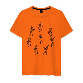 Мужская футболка хлопок с принтом Кокопелли , 100% хлопок | прямой крой, круглый вырез горловины, длина до линии бедер, слегка спущенное плечо. | божество | дудочка | индейцы | кокопелли | танец | человечек | человечки