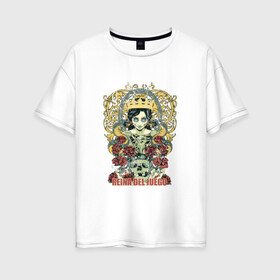 Женская футболка хлопок Oversize с принтом Королева игры , 100% хлопок | свободный крой, круглый ворот, спущенный рукав, длина до линии бедер
 | девушка | змея | корона | роза | татуировка | череп