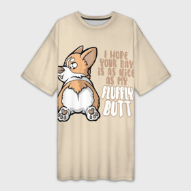 Платье-футболка 3D с принтом Милый Корги ,  |  | corgi | cute | dog | dogs | funny | puppies | puppy | корги | милый | смешно | собака | собаки | щенки | щенок