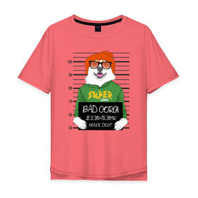 Мужская футболка хлопок Oversize с принтом Плохой Корги , 100% хлопок | свободный крой, круглый ворот, “спинка” длиннее передней части | Тематика изображения на принте: corgi | банда | бандит | гангстер | заключенный | корги | собака | собаки
