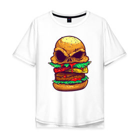 Мужская футболка хлопок Oversize с принтом Череп Бургер , 100% хлопок | свободный крой, круглый ворот, “спинка” длиннее передней части | Тематика изображения на принте: 