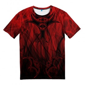Мужская футболка 3D с принтом Red-n-black okto , 100% полиэфир | прямой крой, круглый вырез горловины, длина до линии бедер | Тематика изображения на принте: okto | байкер | всевидящее око | геометрия | красный | мото | огонь | узор | чёрный