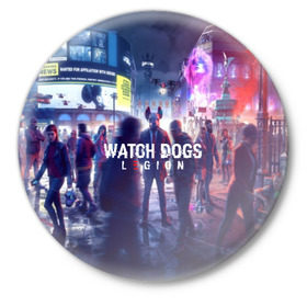 Значок с принтом WATCH DOGS LEGION ,  металл | круглая форма, металлическая застежка в виде булавки | Тематика изображения на принте: action | ct os | ded sec | fox | game | hacker | legion | watch dogs | watch dogs 2 | watch dogs legion | знак лиса | игра | компьютерная игра | легион | хакер