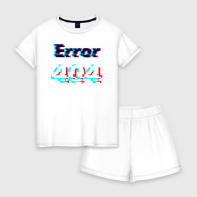 Женская пижама с шортиками хлопок с принтом Error 404 glitch , 100% хлопок | футболка прямого кроя, шорты свободные с широкой мягкой резинкой | 