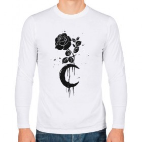 Мужской лонгслив хлопок с принтом Черная Роза с Луной , 100% хлопок |  | Тематика изображения на принте: абстракция | луна | роза | розы