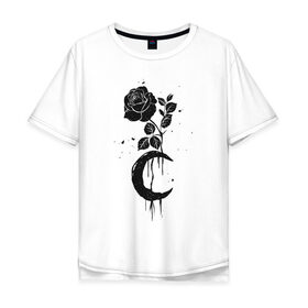 Мужская футболка хлопок Oversize с принтом Черная Роза с Луной , 100% хлопок | свободный крой, круглый ворот, “спинка” длиннее передней части | Тематика изображения на принте: абстракция | луна | роза | розы