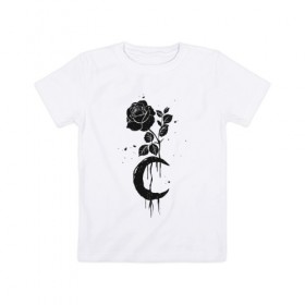 Детская футболка хлопок с принтом Черная Роза с Луной , 100% хлопок | круглый вырез горловины, полуприлегающий силуэт, длина до линии бедер | абстракция | луна | роза | розы
