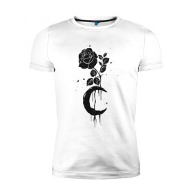Мужская футболка премиум с принтом Черная Роза с Луной , 92% хлопок, 8% лайкра | приталенный силуэт, круглый вырез ворота, длина до линии бедра, короткий рукав | абстракция | луна | роза | розы