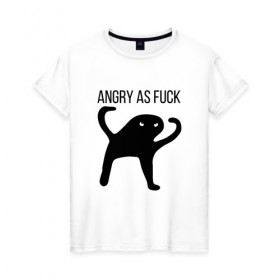 Женская футболка хлопок с принтом Angry as Fuck , 100% хлопок | прямой крой, круглый вырез горловины, длина до линии бедер, слегка спущенное плечо | angry | cat | meme | truxkot19 | кот | мем | ъуъ