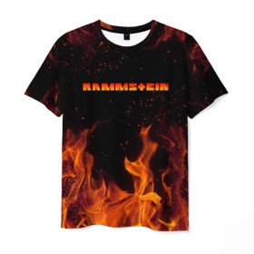 Мужская футболка 3D с принтом RAMMSTEIN (НА СПИНЕ) , 100% полиэфир | прямой крой, круглый вырез горловины, длина до линии бедер | fire | flame | music | rammstein | rock | группа | музыка | музыканты | огонь | пламя | рамштайн | рок