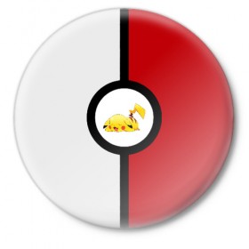 Значок с принтом Pokeball (pikachu sleep) ,  металл | круглая форма, металлическая застежка в виде булавки | anime | pikachu | pokeball | pokemon | sleep | аниме. | пикачу | покебол | покемон | спит. белый. красный. чёрный