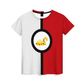 Женская футболка 3D с принтом Pokeball (pikachu sleep) , 100% полиэфир ( синтетическое хлопкоподобное полотно) | прямой крой, круглый вырез горловины, длина до линии бедер | anime | pikachu | pokeball | pokemon | sleep | аниме. | пикачу | покебол | покемон | спит. белый. красный. чёрный