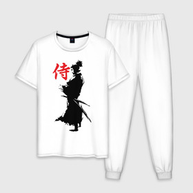 Мужская пижама хлопок с принтом Самурай , 100% хлопок | брюки и футболка прямого кроя, без карманов, на брюках мягкая резинка на поясе и по низу штанин
 | воин | восточные | дух | единоборства | иероглиф | катана | о.м.с.к. | самурай | самурайский | сегун | япония