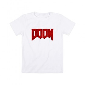 Детская футболка хлопок с принтом DOOM , 100% хлопок | круглый вырез горловины, полуприлегающий силуэт, длина до линии бедер | Тематика изображения на принте: bethesda | dead | death | doom | doom eternal | game | games | metal | monster | ps4 | space | steam | xbox | дум | игра | космос | метал | меч | экшн