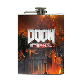 Фляга с принтом DOOM Eternal , металлический корпус | емкость 0,22 л, размер 125 х 94 мм. Виниловая наклейка запечатывается полностью | Тематика изображения на принте: bethesda | dead | death | doom | doom eternal | game | games | metal | monster | ps4 | space | steam | xbox | дум | игра | космос | метал | меч | экшн