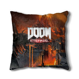 Подушка 3D с принтом DOOM Eternal , наволочка – 100% полиэстер, наполнитель – холлофайбер (легкий наполнитель, не вызывает аллергию). | состоит из подушки и наволочки. Наволочка на молнии, легко снимается для стирки | Тематика изображения на принте: bethesda | dead | death | doom | doom eternal | game | games | metal | monster | ps4 | space | steam | xbox | дум | игра | космос | метал | меч | экшн