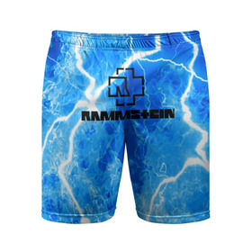 Мужские шорты спортивные с принтом Rammstein ,  |  | metallica | music | rammstein | rock | storm | металл | металлика | молнии | музыка | раммштайн | рок | рок группа | шторм