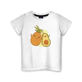 Детская футболка хлопок с принтом Ананас и Авокадо , 100% хлопок | круглый вырез горловины, полуприлегающий силуэт, длина до линии бедер | Тематика изображения на принте: summer | еда | летние | лето | фрукты