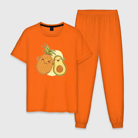 Мужская пижама хлопок с принтом Ананас и Авокадо , 100% хлопок | брюки и футболка прямого кроя, без карманов, на брюках мягкая резинка на поясе и по низу штанин
 | summer | еда | летние | лето | фрукты