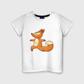 Детская футболка хлопок с принтом Лисенок занимается йогой , 100% хлопок | круглый вырез горловины, полуприлегающий силуэт, длина до линии бедер | fox | гимнастика | йога | лис | лиса | лисенок | рыжая | упражнения