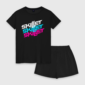 Женская пижама с шортиками хлопок с принтом SKILLET , 100% хлопок | футболка прямого кроя, шорты свободные с широкой мягкой резинкой | music | rock | skillet | группа | музыка | музыканты | рок