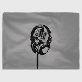 Плед 3D с принтом Микрофон , 100% полиэстер | закругленные углы, все края обработаны. Ткань не мнется и не растягивается | black | gray | headphones | microphone | music | music lover | sound | звук | меломан | микрофон | музыка | наушники | серый | черный
