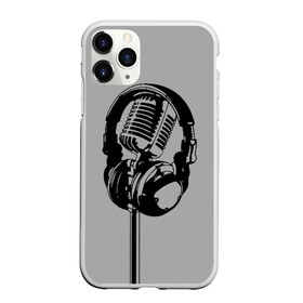 Чехол для iPhone 11 Pro Max матовый с принтом Микрофон , Силикон |  | black | gray | headphones | microphone | music | music lover | sound | звук | меломан | микрофон | музыка | наушники | серый | черный