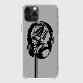 Чехол для iPhone 12 Pro Max с принтом Микрофон , Силикон |  | black | gray | headphones | microphone | music | music lover | sound | звук | меломан | микрофон | музыка | наушники | серый | черный