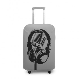 Чехол для чемодана 3D с принтом Микрофон , 86% полиэфир, 14% спандекс | двустороннее нанесение принта, прорези для ручек и колес | black | gray | headphones | microphone | music | music lover | sound | звук | меломан | микрофон | музыка | наушники | серый | черный