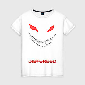 Женская футболка хлопок с принтом DISTURBED FACE , 100% хлопок | прямой крой, круглый вырез горловины, длина до линии бедер, слегка спущенное плечо | disturbed | music | rock | группа | музыка | музыканты | рок