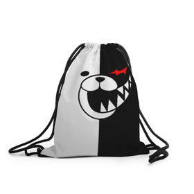 Рюкзак-мешок 3D с принтом MONOKUMA , 100% полиэстер | плотность ткани — 200 г/м2, размер — 35 х 45 см; лямки — толстые шнурки, застежка на шнуровке, без карманов и подкладки | Тематика изображения на принте: anime | bear | black  white | danganronpa | kurokuma | monodam | monokuma | monomi | monotaro | pink | rabbit | school | shirokuma | аниме | главарь | мoноми | монокума | черно белый | школа