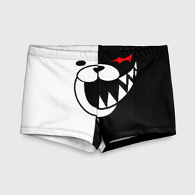 Детские купальные плавки 3D с принтом Monokuma открыл рот , Полиэстер 85%, Спандекс 15% | Слитный крой, подклад по переду изделия, узкие бретели | Тематика изображения на принте: anime | bear | black  white | danganronpa | kurokuma | monodam | monokuma | monomi | monotaro | pink | rabbit | school | shirokuma | аниме | главарь | мoноми | монокума | черно белый | школа