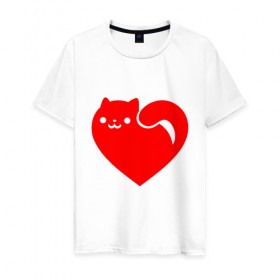 Мужская футболка хлопок с принтом Love Cat , 100% хлопок | прямой крой, круглый вырез горловины, длина до линии бедер, слегка спущенное плечо. | animal | cat | cute | heart | kitty | meow | друг | животные | киска | китти | кот | котенок | котик | кошечка | кошка | лев | леопард | любовь | милый | мур | мышь | мяу | пантера | питомец | рысь | сердце | тигр | улыбка