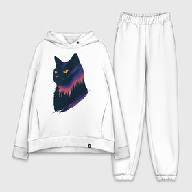 Женский костюм хлопок Oversize с принтом Ночная кошка ,  |  | animal | cat | cute | kitty | meow | night | друг | животные | киска | китти | кот | котенок | котик | кошечка | кошка | лев | леопард | лес | милый | мур | мышь | мяу | ночь | пантера | питомец | рысь | тигр | улыбка