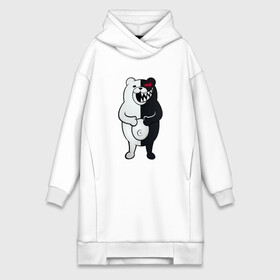 Платье-худи хлопок с принтом Monokuma с пупком ,  |  | anime | bear | black  white | danganronpa | kurokuma | monodam | monokuma | monomi | monotaro | pink | rabbit | school | shirokuma | аниме | главарь | мoноми | монокума | черно белый | школа