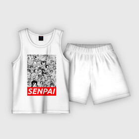 Детская пижама с шортами хлопок с принтом SENPAI ,  |  | Тематика изображения на принте: ahegao | anime | kawai | kowai | oppai | otaku | senpai | sugoi | waifu | yandere | аниме | ахегао | ковай | культура | отаку | сенпай | тренд | яндере