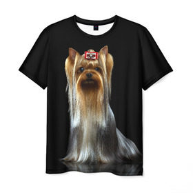 Мужская футболка 3D с принтом Йоркширский терьер , 100% полиэфир | прямой крой, круглый вырез горловины, длина до линии бедер | Тематика изображения на принте: animal | barrette | breed | cute | dog | funny | muzzle | small | terrier | yorkshire | животное | забавный | заколка | йоркширский | маленький | милый | порода | смешной | собака | терьер