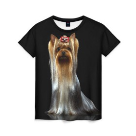 Женская футболка 3D с принтом Йоркширский терьер , 100% полиэфир ( синтетическое хлопкоподобное полотно) | прямой крой, круглый вырез горловины, длина до линии бедер | animal | barrette | breed | cute | dog | funny | muzzle | small | terrier | yorkshire | животное | забавный | заколка | йоркширский | маленький | милый | порода | смешной | собака | терьер