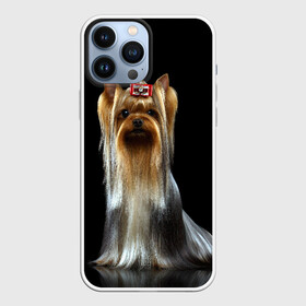 Чехол для iPhone 13 Pro Max с принтом Йоркширский терьер ,  |  | Тематика изображения на принте: animal | barrette | breed | cute | dog | funny | muzzle | small | terrier | yorkshire | животное | забавный | заколка | йоркширский | маленький | милый | порода | смешной | собака | терьер