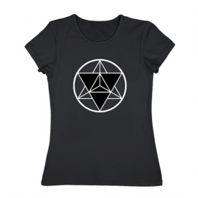 Женская футболка хлопок с принтом Treyga , 100% хлопок | прямой крой, круглый вырез горловины, длина до линии бедер, слегка спущенное плечо | treyga | арт | сакральная геометрия | символы | тетрайдер | треугольник | узоры | фракталы