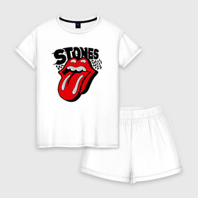 Женская пижама с шортиками хлопок с принтом the rolling stones , 100% хлопок | футболка прямого кроя, шорты свободные с широкой мягкой резинкой | roll stone | rolling stone скачать | rolling stones | rolling stones лучшее | the rolling stones | купить футболку rolling stones | рок | рок н ролл | футболка rolling stones