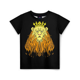 Детская футболка 3D с принтом Лев , 100% гипоаллергенный полиэфир | прямой крой, круглый вырез горловины, длина до линии бедер, чуть спущенное плечо, ткань немного тянется | animal | beast | crown | king | lion | mane | muzzle | orange | view | yellow | взгляд | грива | желтый | животное | зверь | корона | лев | оранжевый | царь