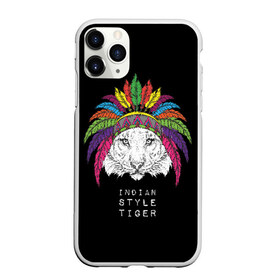 Чехол для iPhone 11 Pro Max матовый с принтом Indian style tiger , Силикон |  | animal | ethnic | feathers | multicolored | muzzle | predator | tiger | животное | перья | разноцветный | тигр | этнический