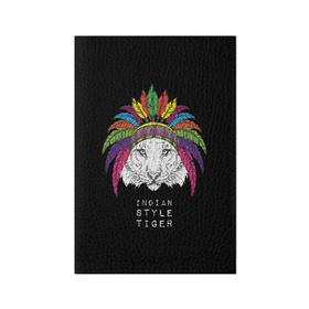 Обложка для паспорта матовая кожа с принтом Indian style tiger , натуральная матовая кожа | размер 19,3 х 13,7 см; прозрачные пластиковые крепления | animal | ethnic | feathers | multicolored | muzzle | predator | tiger | животное | перья | разноцветный | тигр | этнический