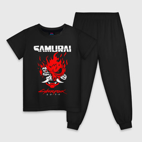 Детская пижама хлопок с принтом Cyberpunk 2077 , 100% хлопок |  брюки и футболка прямого кроя, без карманов, на брюках мягкая резинка на поясе и по низу штанин
 | Тематика изображения на принте: cyberpunk | cyberpunk 2077 | samurai | игры | киану ривз | киберпанк | самурай