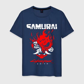 Мужская футболка хлопок с принтом Cyberpunk 2077 , 100% хлопок | прямой крой, круглый вырез горловины, длина до линии бедер, слегка спущенное плечо. | cyberpunk | cyberpunk 2077 | samurai | игры | киану ривз | киберпанк | самурай