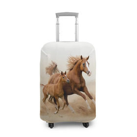 Чехол для чемодана 3D с принтом Лошадь с жеребенком , 86% полиэфир, 14% спандекс | двустороннее нанесение принта, прорези для ручек и колес | animal | baby | beautiful | brown | desert | foal | horse | mustang | nature | wild | дикий | жеребенок | животное | конь | коричневый | красивый | лошадь | малыш | мустанг | природа | пустыня | скакун