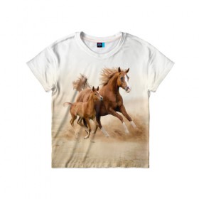 Детская футболка 3D с принтом Лошадь с жеребенком , 100% гипоаллергенный полиэфир | прямой крой, круглый вырез горловины, длина до линии бедер, чуть спущенное плечо, ткань немного тянется | animal | baby | beautiful | brown | desert | foal | horse | mustang | nature | wild | дикий | жеребенок | животное | конь | коричневый | красивый | лошадь | малыш | мустанг | природа | пустыня | скакун