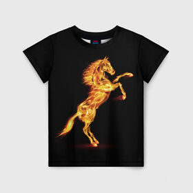 Детская футболка 3D с принтом Огненная лошадь , 100% гипоаллергенный полиэфир | прямой крой, круглый вырез горловины, длина до линии бедер, чуть спущенное плечо, ткань немного тянется | Тематика изображения на принте: animal | beautiful | black | fiery | fire | hooves | horse | mane | wild | грива | дикий | животное | конь | копыта | красивый | лошадь | огненный | огонь | скакун | черный